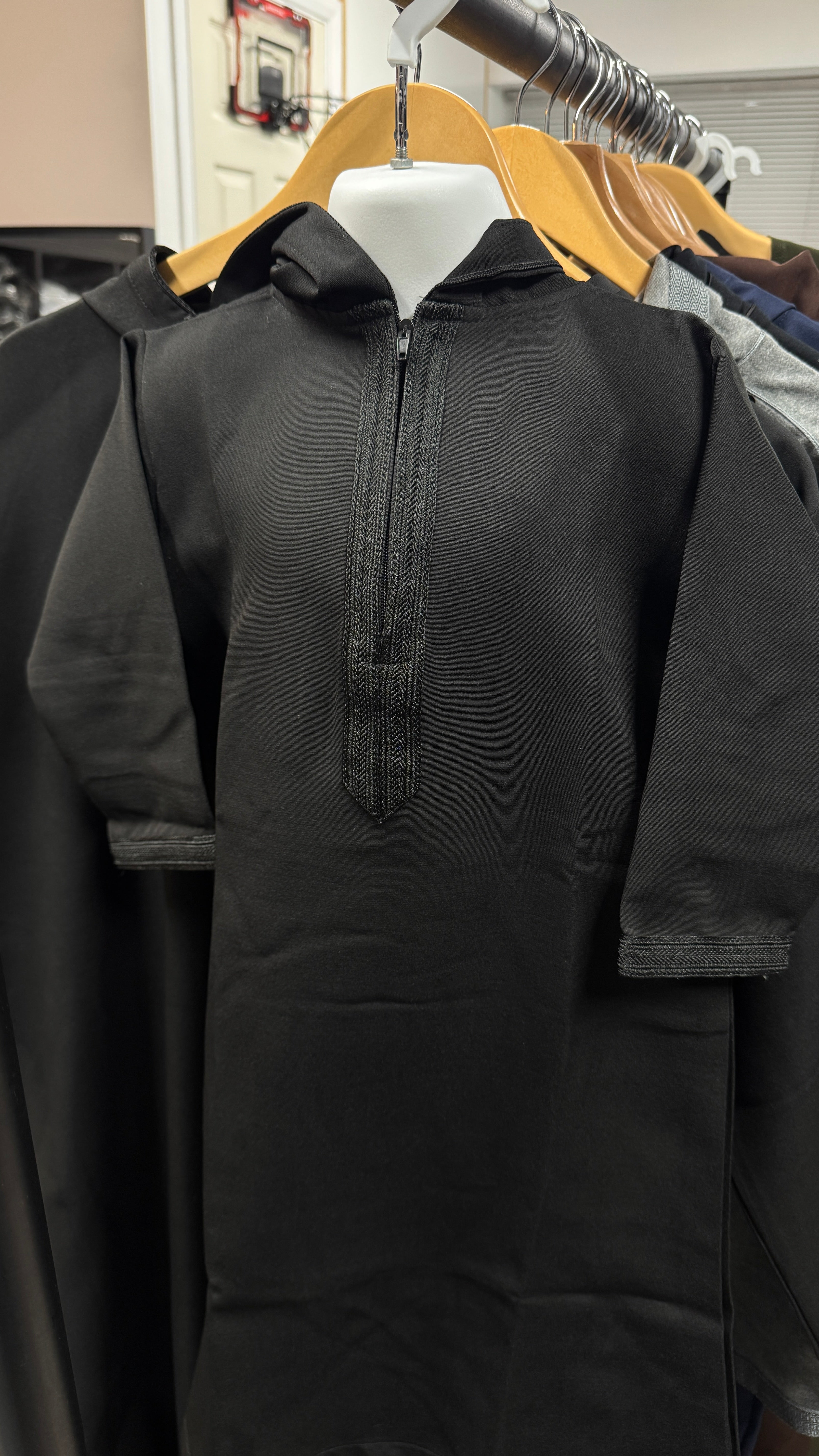 Kids Black Hooded Djellaba Thobe