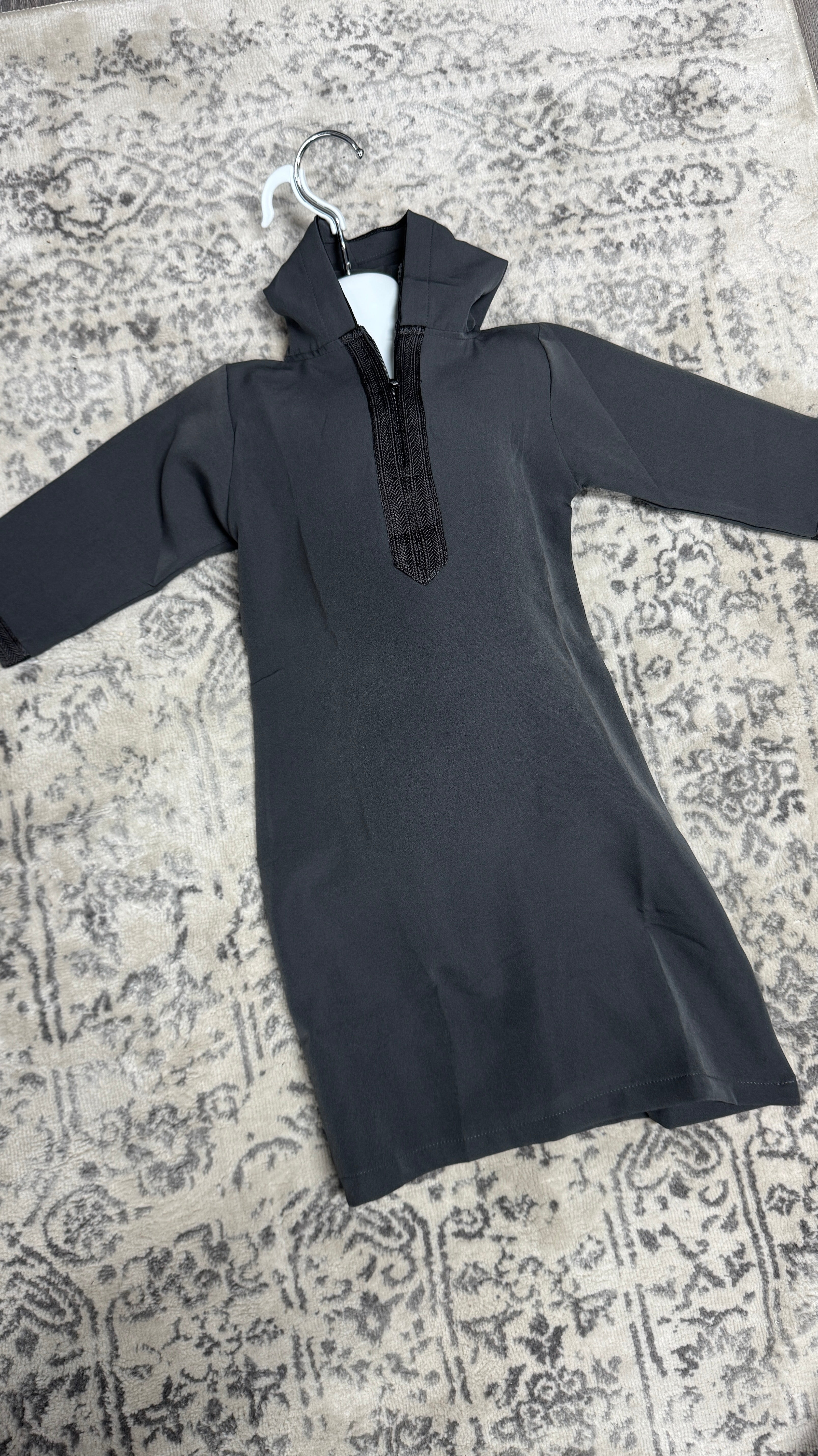 Kids Charcoal Hooded Djellaba Thobe